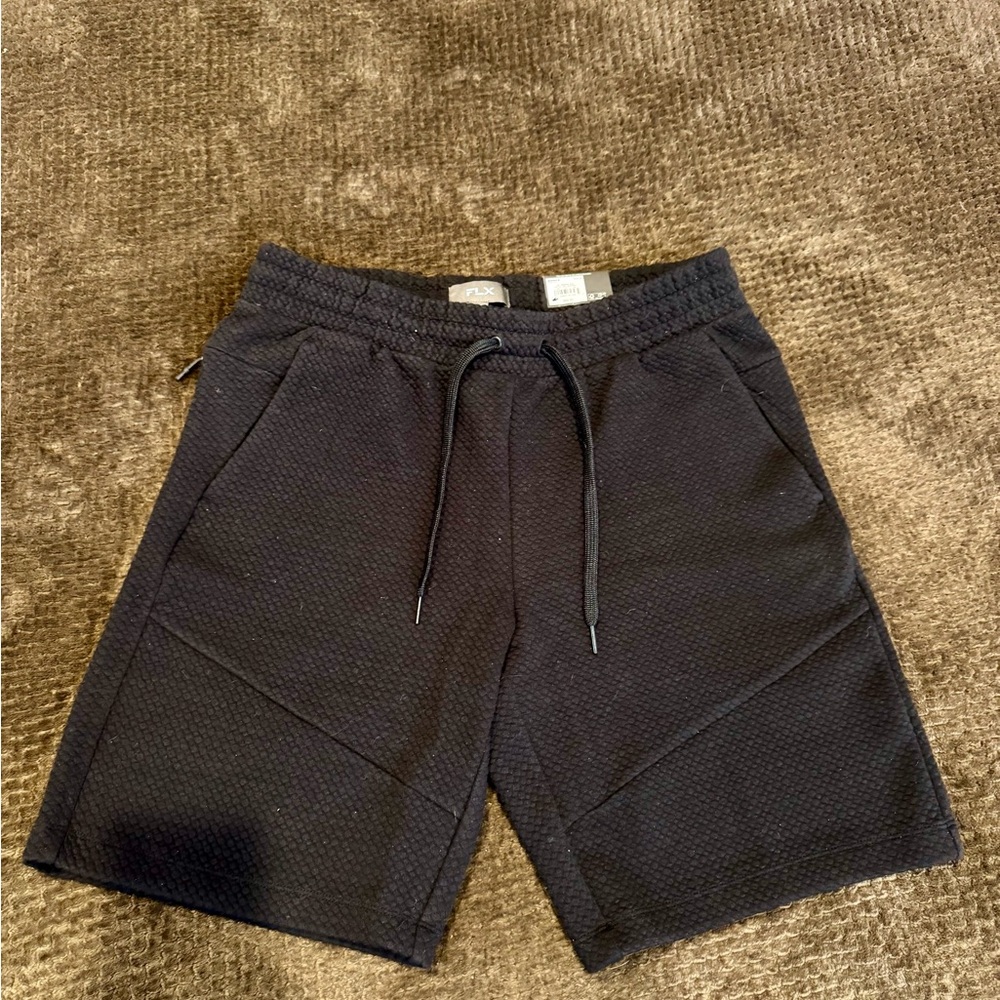 Men's Black Textured Athletic Drawstring Shorts